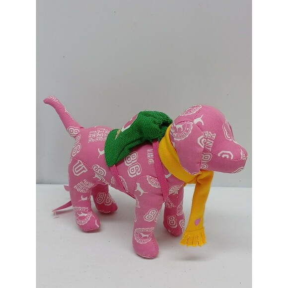 2 Victoria Secret Pink Mini Dog Stuffed Plush 7" Metallic Gold Phi Beta Pink - Picture 3 of 12